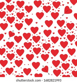 Impresión vectorial con corazón rojo. Amor y flecha. Fondo vectorial.