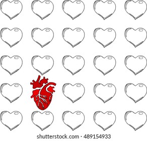 vector print seamless heart/valentine's day symbol/anatomical heart