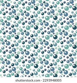 Vector print with a seamless pattern of colored blue bubbles on a white background. Bubbles randomly rise up. Design of vector illustrations for fashionable fabrics, textile graphics, prints