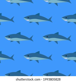vector print shark. fish seamless pattern on a blue background. print on clothes, linen or print