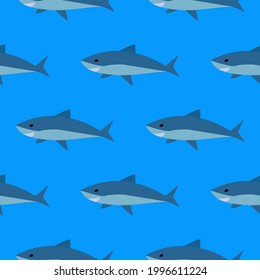 vector print shark. fish seamless pattern on a blue background. print on clothes, linen or print