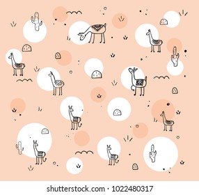 vector print stylishly drawn animals llama. linear sketches of animals for design and decoration of gifts and printing on T-shirts