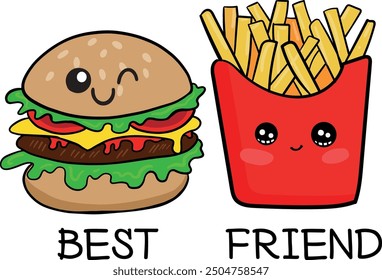 vector print for t shirt with burger and fries