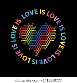 Vector  print for t shirt .  LGBT rainbow flag colors, love word , Typography print for t shirt and greating card. Vector