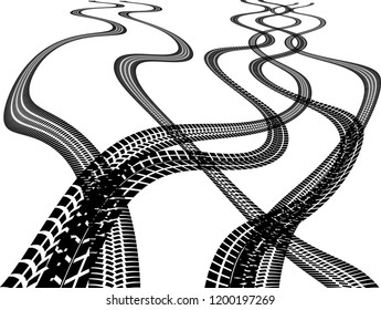 Vector Print Textured Tire Track . Design Element . Car thread silhouette