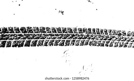Vector Print Textured Tire Track in the snow . Design Element . Car tread silhouette . Mud splash grunge texture