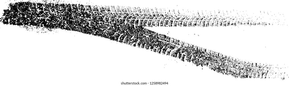 Vector Print Textured Tire Track in the snow . Design Element . Car tread silhouette . Mud splash grunge texture
