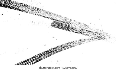 Vector Print Textured Tire Track in the snow . Design Element . Car tread silhouette . Mud splash grunge texture