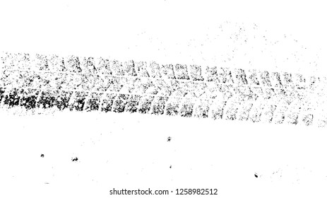 Vector Print Textured Tire Track in the snow . Design Element . Car tread silhouette . Mud splash grunge texture