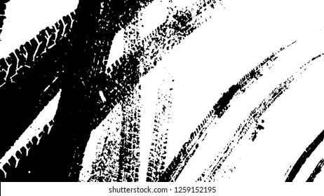 Vector Print Textured Tire Track in the snow . Design Element . Car thread silhouette . Mud splash grunge texture