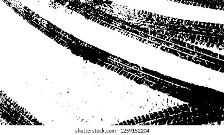 Vector Print Textured Tire Track in the snow . Design Element . Car thread silhouette . Mud splash grunge texture