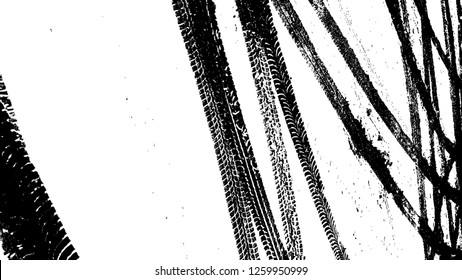 Vector Print Textured Tire Track . Design Element . Car tread silhouette . Mud splash grunge texture