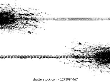 Vector Print Textured Tire Track . Design Element . Car tread silhouette . Mud splash grunge texture