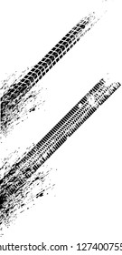 Vector Print Textured Tire Track . Design Element . Car tread silhouette . Mud splash grunge texture
