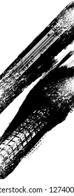 Vector Print Textured Tire Track . Design Element . Car tread silhouette . Mud splash grunge texture
