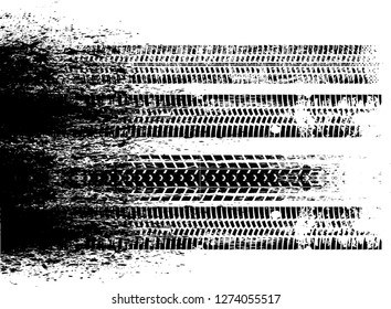 Vector Print Textured Tire Track . Design Element . Car tread silhouette . Mud splash grunge texture