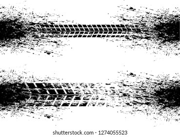 Vector Print Textured Tire Track . Design Element . Car tread silhouette . Mud splash grunge texture