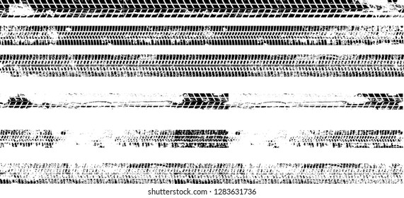 Vector Print Textured Tire Track . Design Element . Car tread silhouette . Mud splash grunge texture