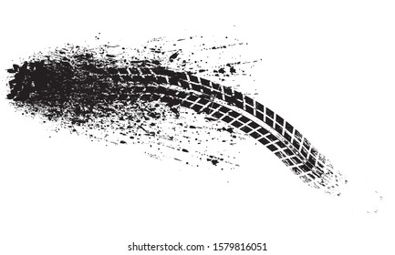 Vector Print Textured Tire Track . Design Element . Car tread silhouette . Mud splash grunge texture