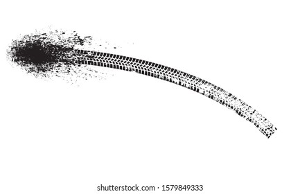 Vector Print Textured Tire Track . Design Element . Car tread silhouette . Mud splash grunge texture
