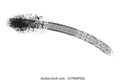Vector Print Textured Tire Track . Design Element . Car tread silhouette . Mud splash grunge texture