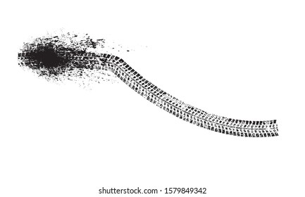 Vector Print Textured Tire Track . Design Element . Car tread silhouette . Mud splash grunge texture