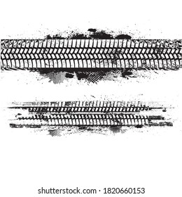 Vector Print Textured Tire Track . Design Element . Car tread silhouette . Mud splash grunge texture