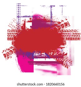 Vector Print Textured Tire Track . Design Element . Car tread silhouette . Mud splash grunge texture