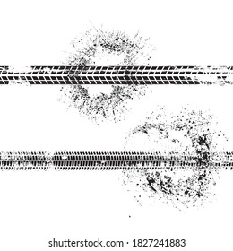 Vector Print Textured Tire Track . Design Element . Car tread silhouette . Mud splash grunge texture