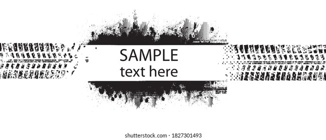 Pista de neumáticos texturados de impresión vectorial . Elemento de diseño. Silhouette de recorrido de auto. La textura de barro salpicado de arena. Banner de pista de neumáticos .