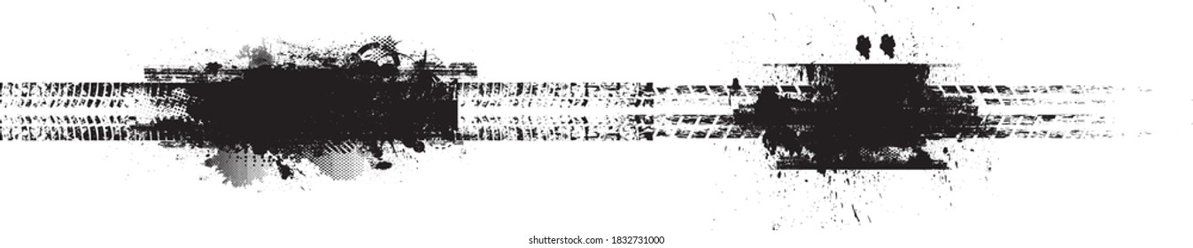 Vector Print Textured Tire Track . Design Element . Car tread silhouette . Mud splash grunge texture