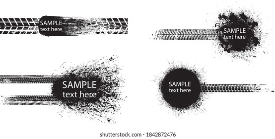 Vector Print Textured Tire Track . Design Element . Car tread silhouette . Mud splash grunge texture
