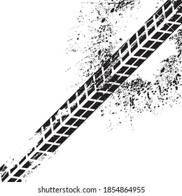 Vector Print Textured Tire Track . Design Element . Car tread silhouette . Mud splash grunge texture