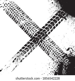 Vector Print Textured Tire Track . Design Element . Car tread silhouette . Mud splash grunge texture