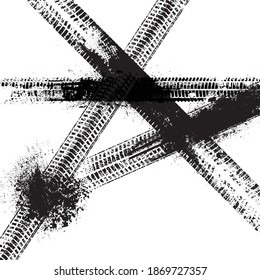 Vector Print Textured Tire Track . Design Element . Car tread silhouette . Mud splash grunge texture