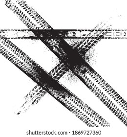 Vector Print Textured Tire Track . Design Element . Car tread silhouette . Mud splash grunge texture