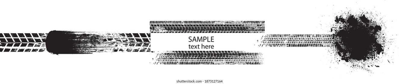 Vector Print Textured Tire Track . Design Element . Car tread silhouette . Mud splash grunge texture