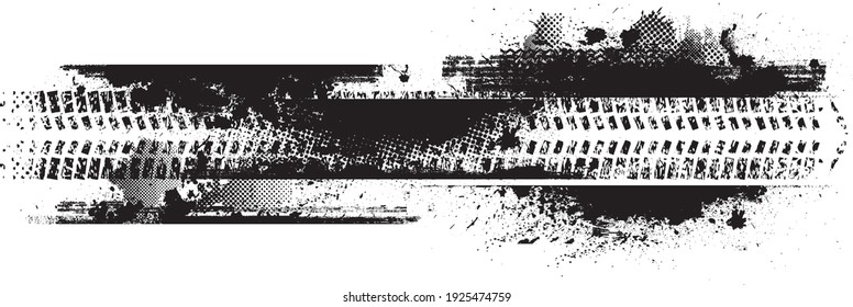 Vector Print Textured Tire Track . Design Element . Car tread silhouette . off road Mud splash grunge texture . 