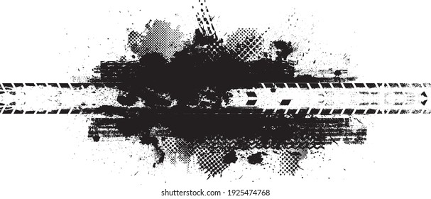 Vector Print Textured Tire Track . Design Element . Car tread silhouette . off road Mud splash grunge texture . 