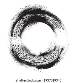 Vector Print Textured Tire Track . Design Element . Car tread silhouette . Mud splash grunge texture. Tyre track banner .