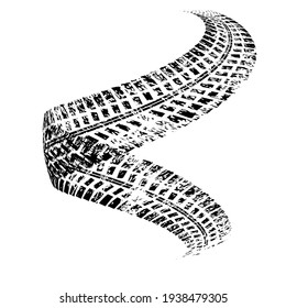 Vector Print Textured Tire Track . Design Element . Car tread silhouette . Mud splash grunge texture. Tyre track banner .