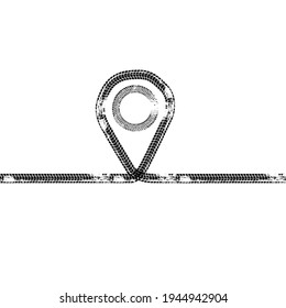 Vector Print Textured Tire Track . Design Element pin . Car tread silhouette . Mud splash grunge texture. Tyre track banner . Map pointer .
