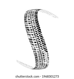 Vector Print Textured Tire Track . Design Element . Car tread silhouette . Mud splash grunge texture. Tyre track banner .