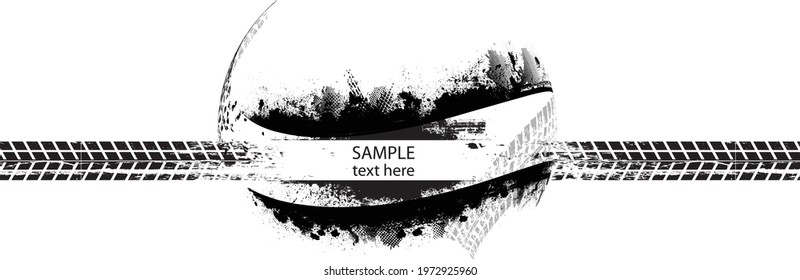 Vector Print Textured Tire Track . Design Element . Car tread silhouette . Mud splash grunge texture. Tyre track banner .