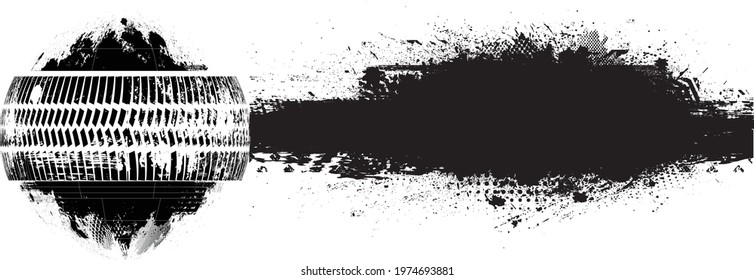 Vector Print Textured Tire Track . Design Element . Car tread silhouette . Mud splash grunge texture. Tyre track banner .