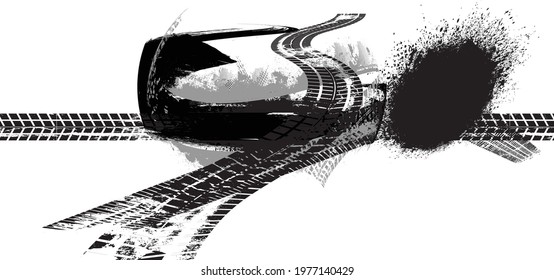 Vector Print Textured Tire Track . Design Element . Car tread silhouette . Mud splash grunge texture. Tyre track banner .