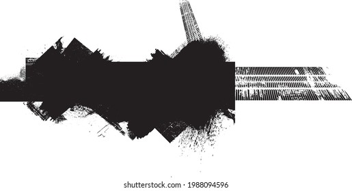 Vector print textured tire track . Design element . Car tread silhouette . Mud splash grunge texture. Tyre track banner .