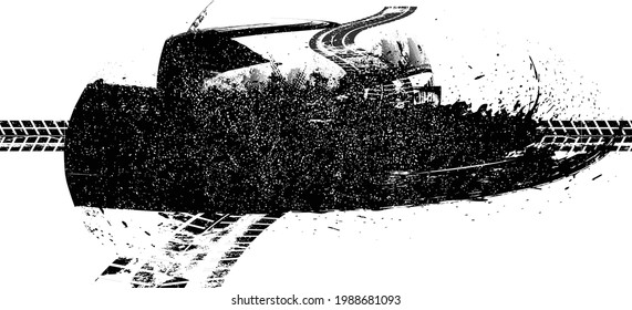 Vector imprimir pista de neumáticos texturados. Elemento de diseño. Silhouette de recorrido de auto. La textura de barro salpicado de arena. Banner de pista de neumáticos .