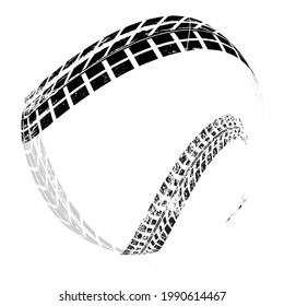 Vector print textured tire track . Design element . Car tread silhouette . Mud splash grunge texture. Tyre track banner .