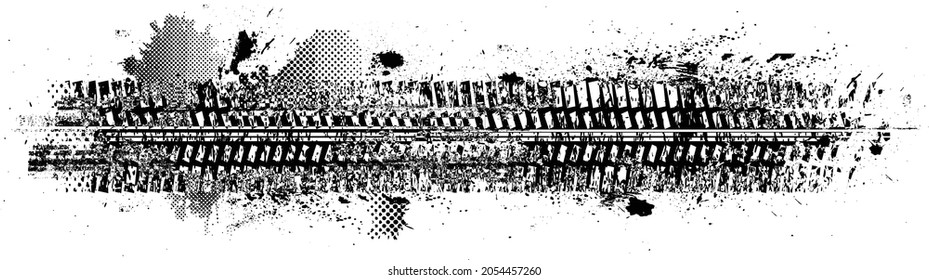 Vector Print Textured Tire Track . Design Element . Car tread silhouette . Mud splash grunge tire texture. Tyre track banner .